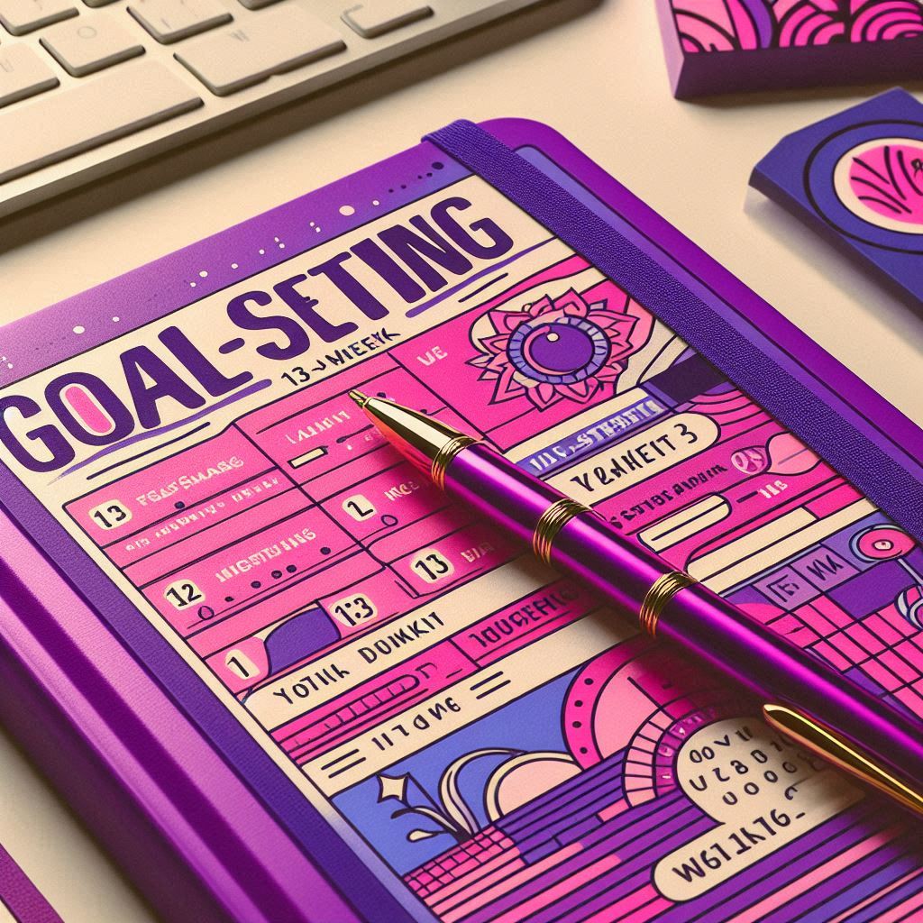 BestSelf 13-week goal-setting planner open on a tidy desk, featuring handwritten notes and a pen — capturing a moment of focus, ambition, and intentional planning